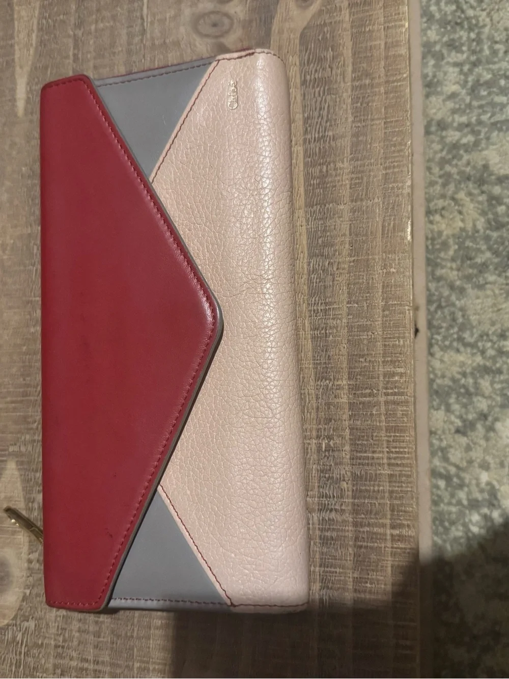 Chloé Colorblock Leather Zip Around Continental Wallet Pink Burgundy Gray